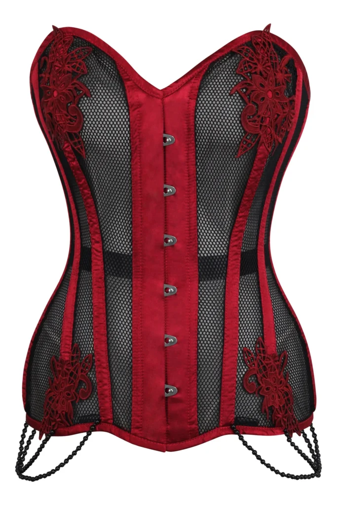 Burgundy with Black Mesh Waist Taming Overbust Gothic Corset