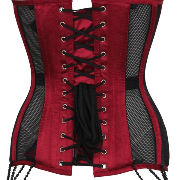 Burgundy with Black Mesh Waist Taming Overbust Gothic Corset