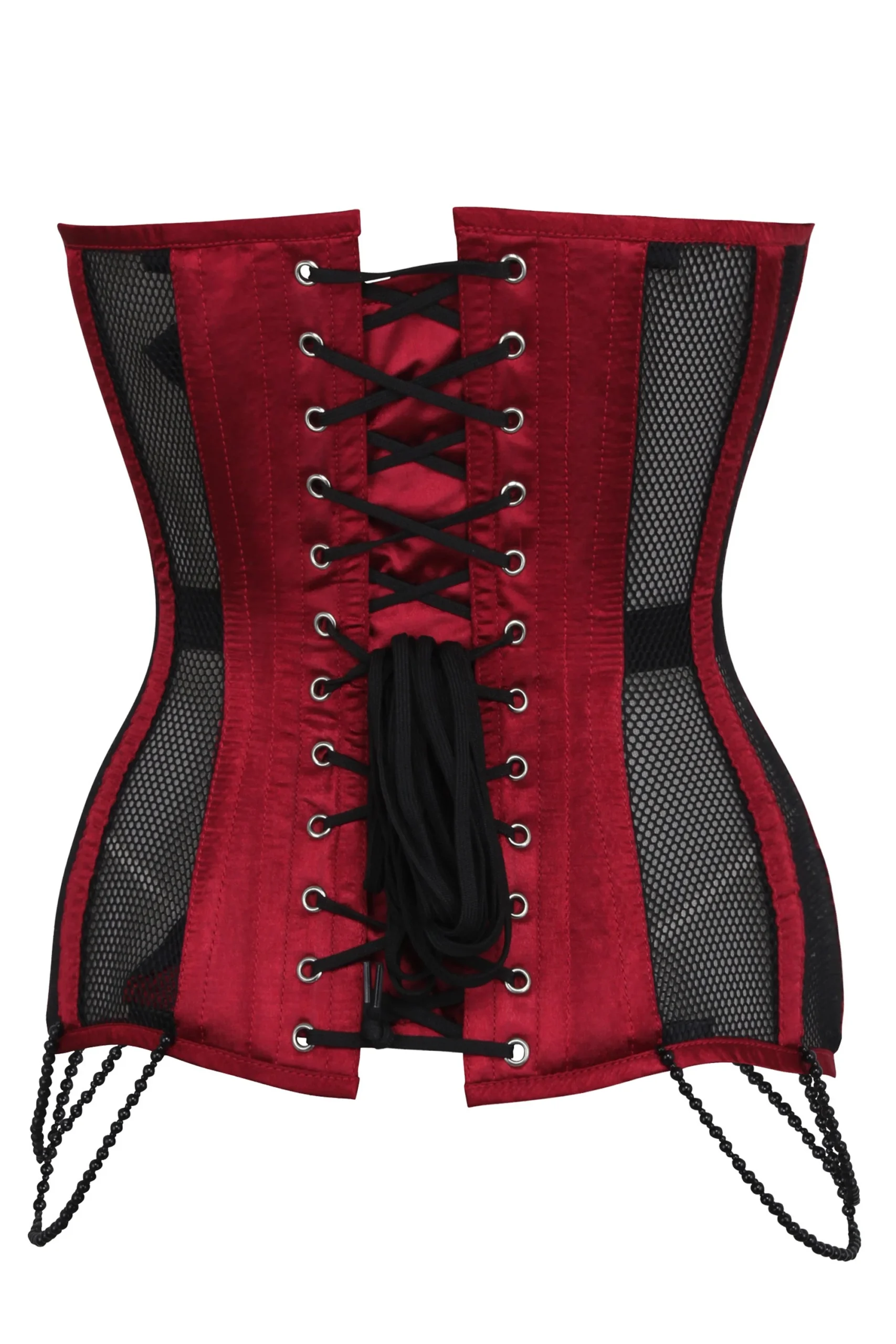 Burgundy with Black Mesh Waist Taming Overbust Gothic Corset Burgundy with Black Mesh Waist Taming Overbust Gothic Corset