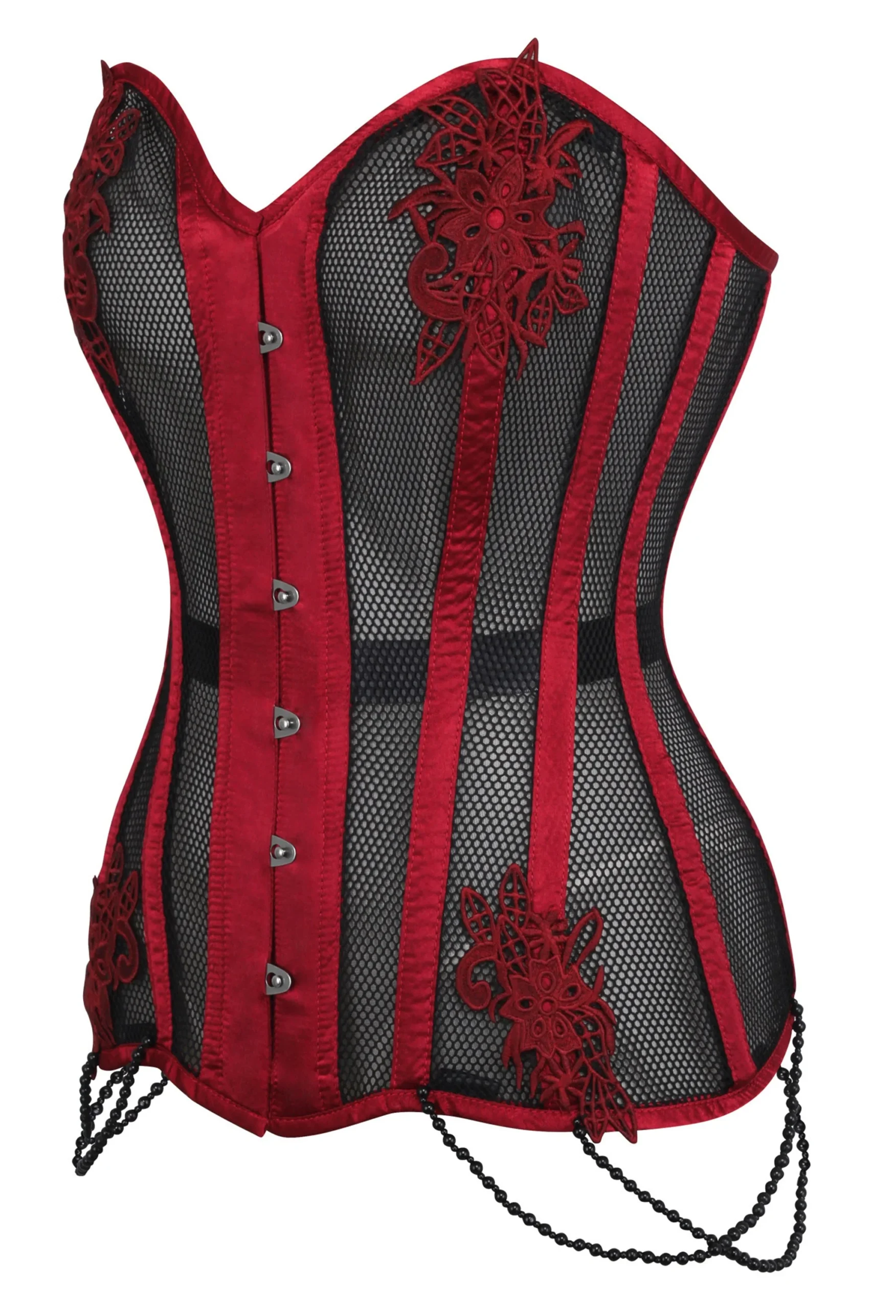 Burgundy with Black Mesh Waist Taming Overbust Gothic Corset Burgundy with Black Mesh Waist Taming Overbust Gothic Corset
