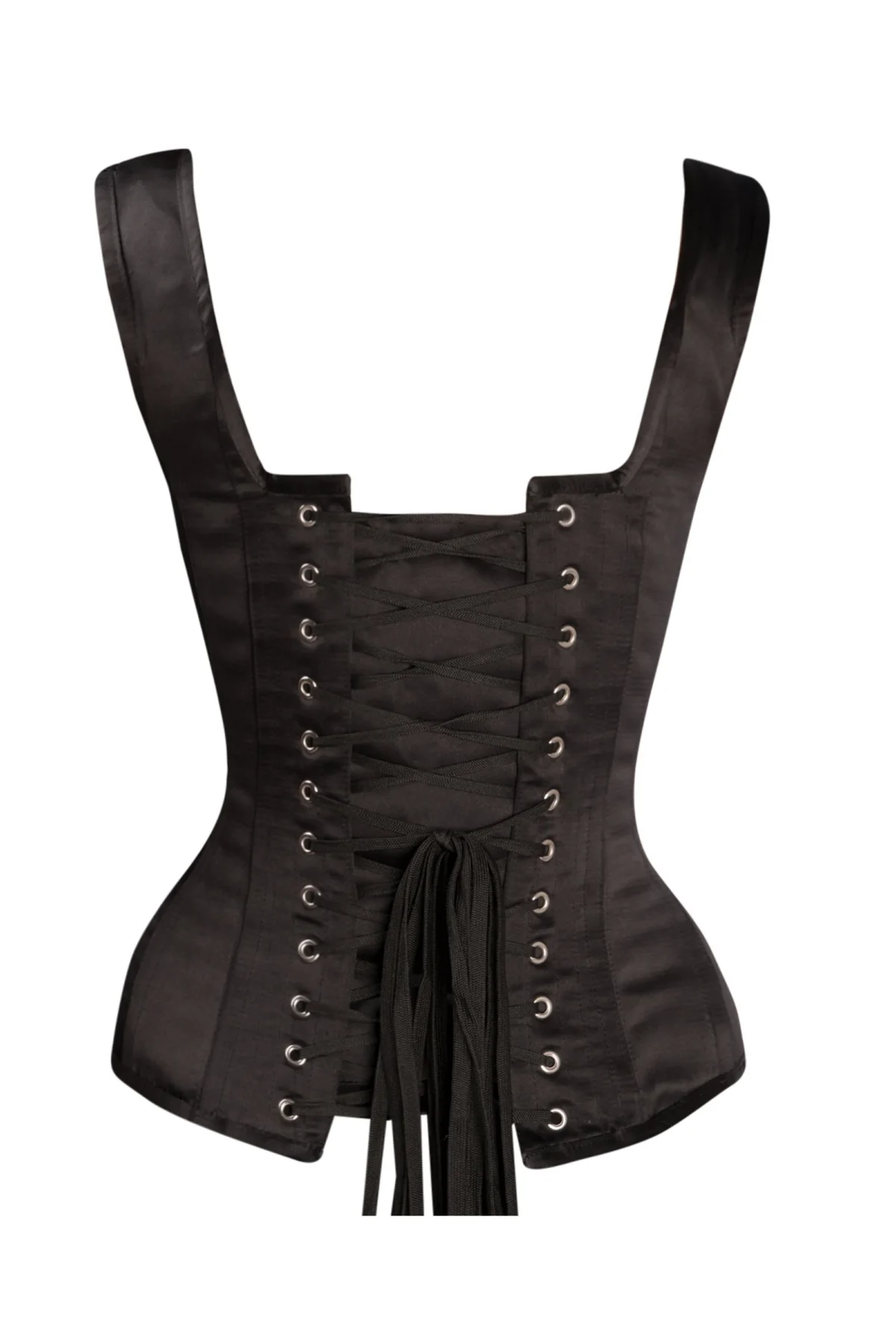 Waist Taming Black Satin Gothic Overbust Corset With Straps