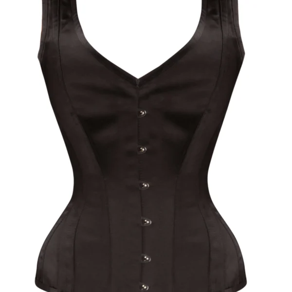 Waist Taming Black Satin Gothic Overbust Corset With Straps