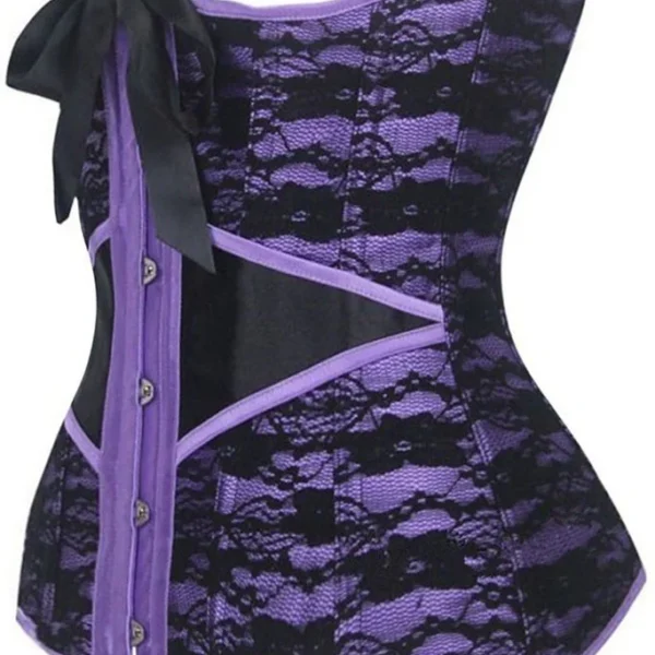Purple Satin With Black Underbust Corset with Lace