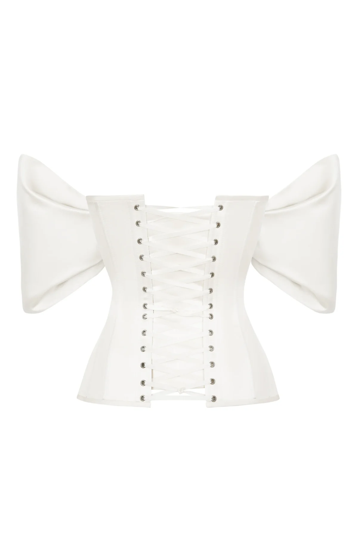 White Satin Sleeved Corset Top with Cups