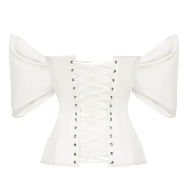 White Satin Sleeved Corset Top with Cups