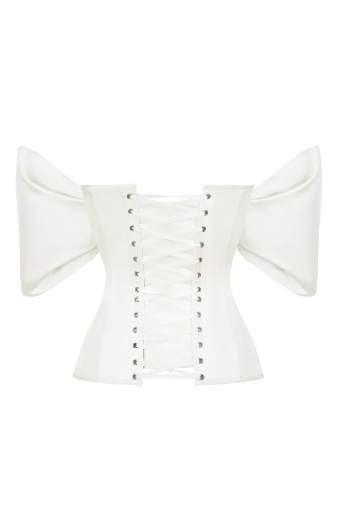 White Satin Sleeved Corset Top with Cups