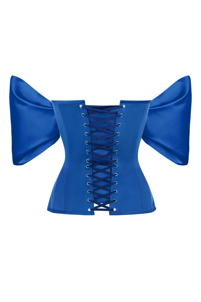 Blue Corset Top in Satin with Detachable Off Sleeves