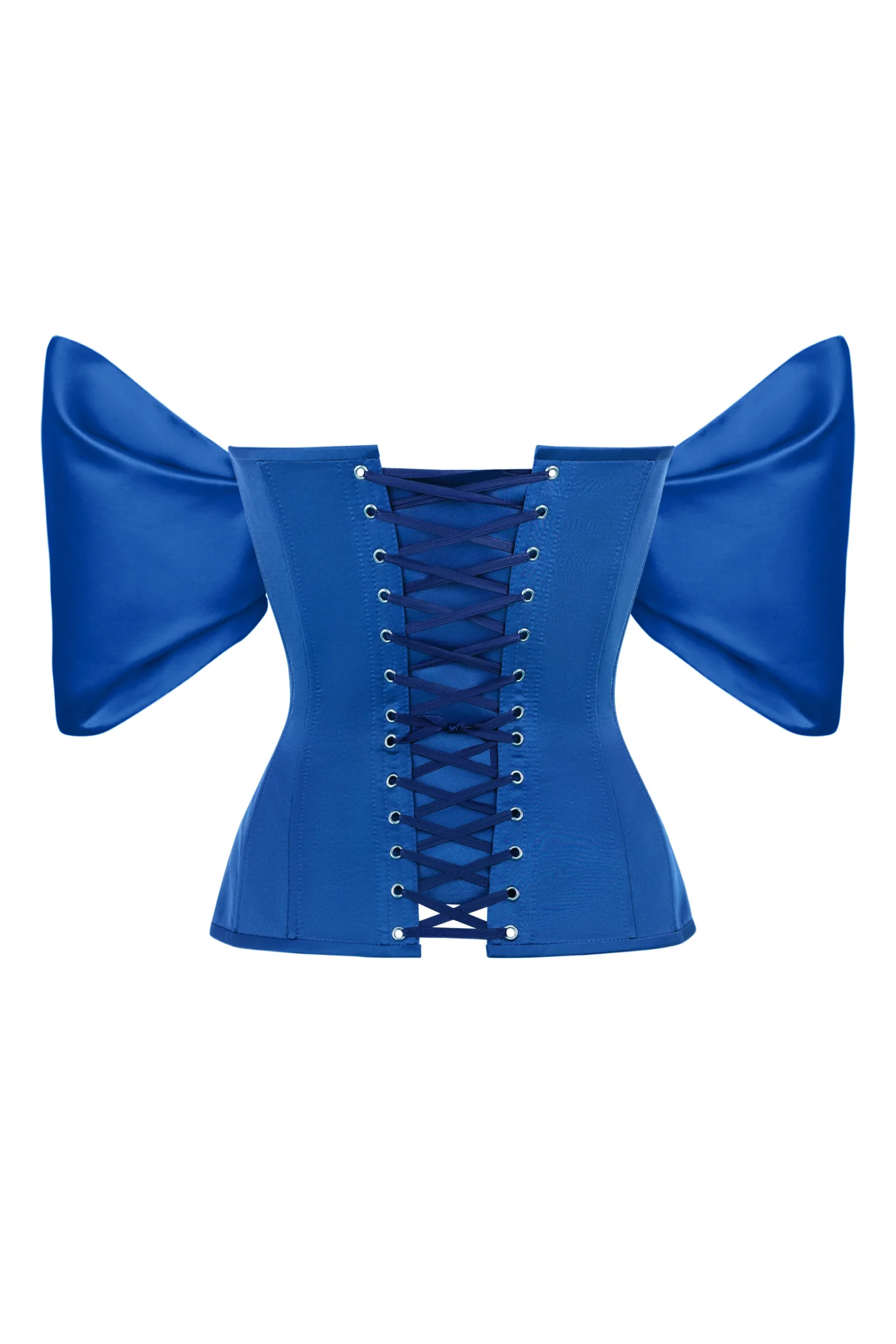Blue Corset Top in Satin with Detachable Off Sleeves Blue Corset Top in Satin with Detachable Off Sleeves