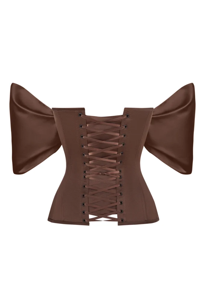 Brown Satin Corset Top with Detachable Sleeves