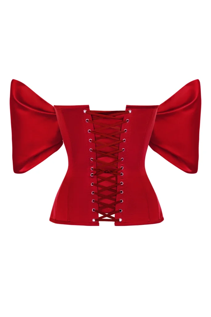 Red Satin Corset Top with off the Shoulders