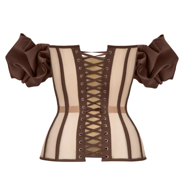 Brown Satin Corset with Transparent Back and Detachable Sleeves