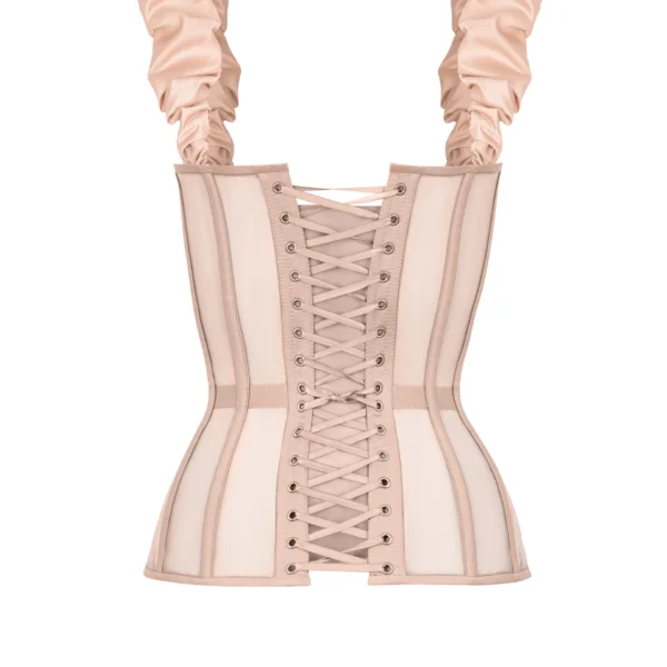 Beige Overbust Satin Corset with Reliefs and Detachable Straps
