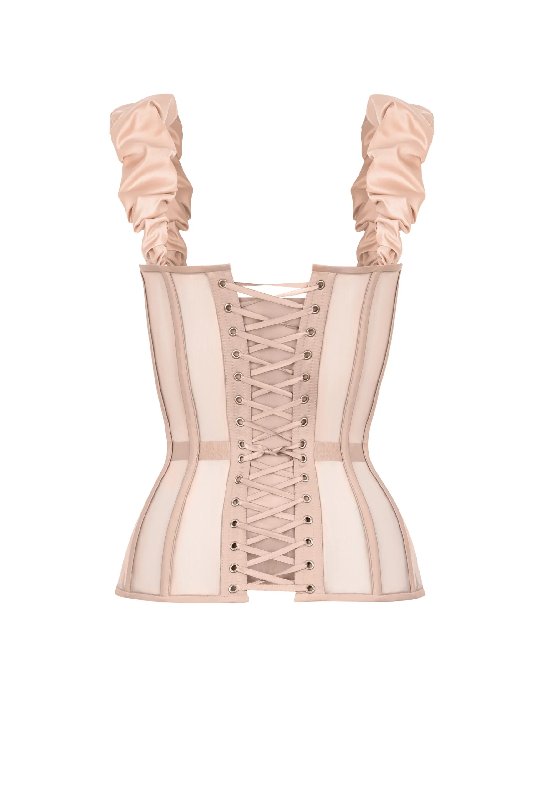 Beige Overbust Satin Corset with Reliefs and Detachable Straps Beige Overbust Satin Corset with Reliefs and Detachable Straps