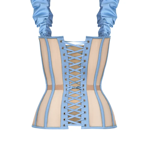 Jeans Blue Corset with Satin Reliefs and Detachable Straps