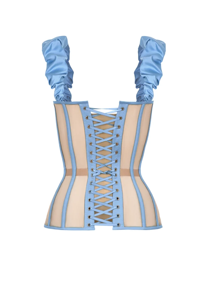 Jeans Blue Corset with Satin Reliefs and Detachable Straps
