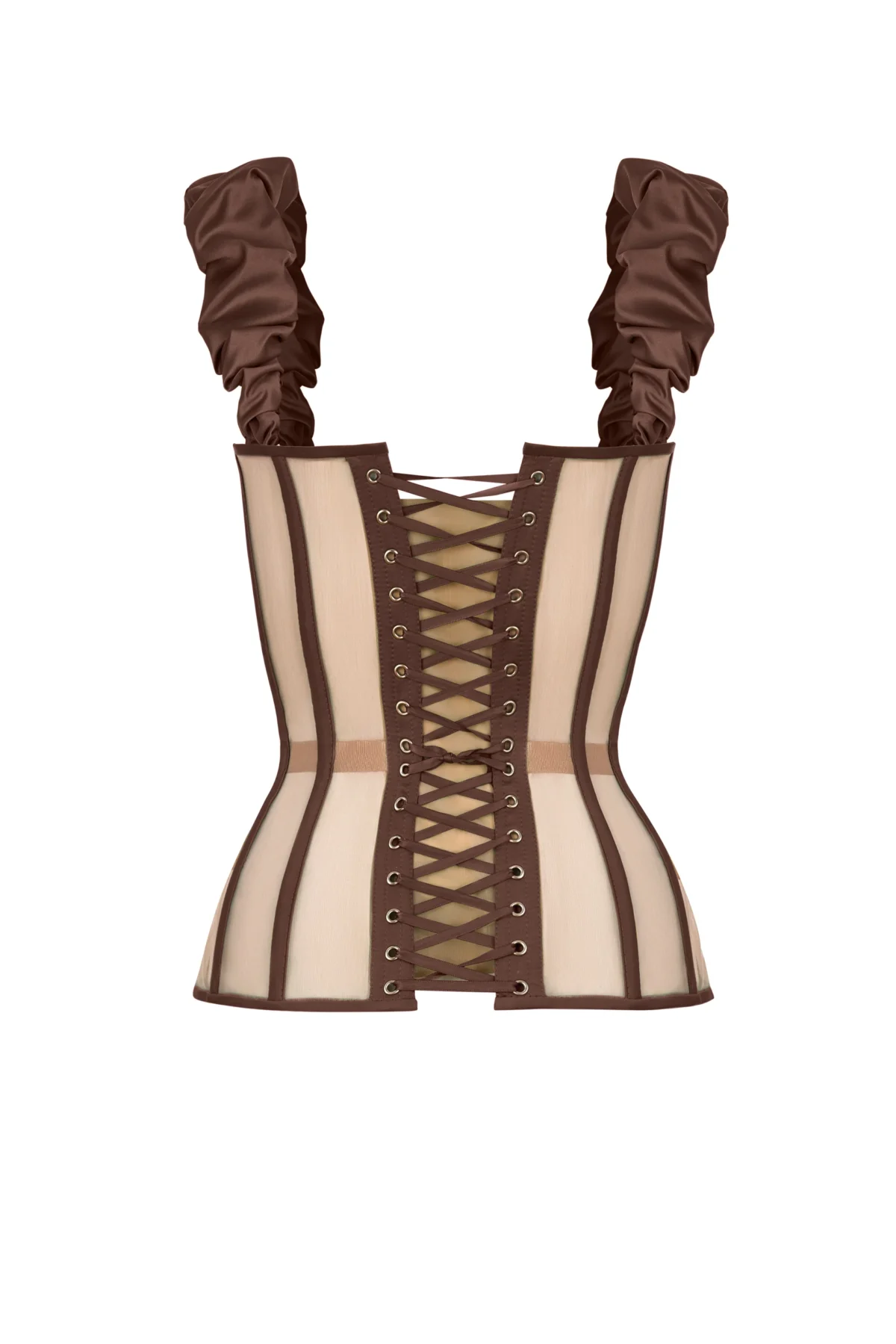 Brown Corset with Satin Cups and Detachable Straps
