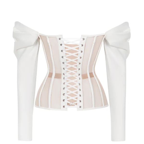 White Corset with Reliefs and Detachable Off Shoulders