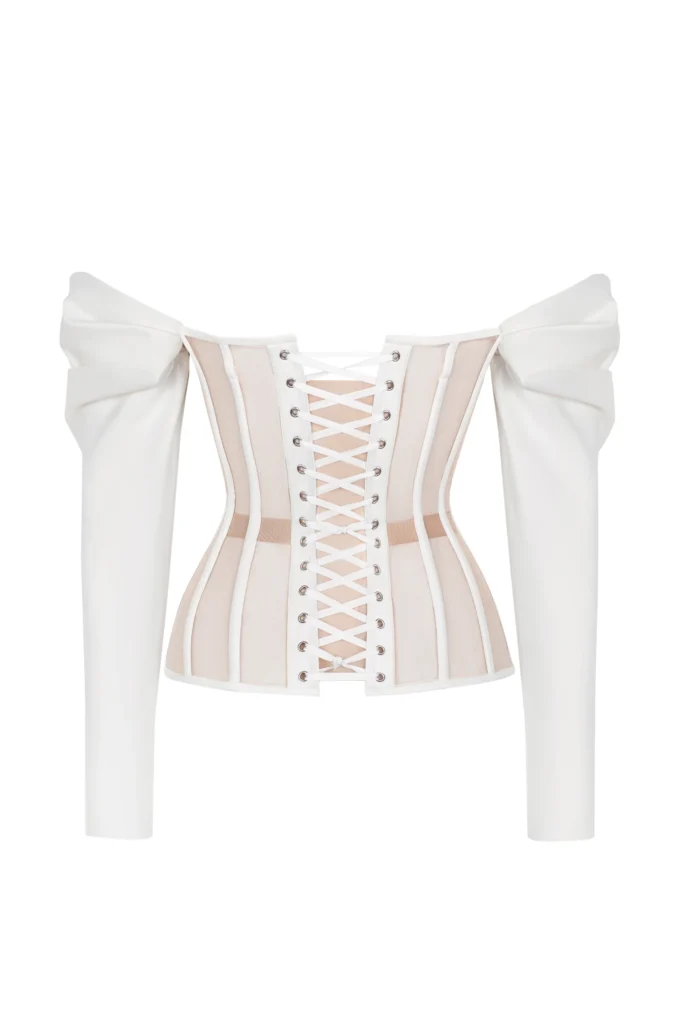 White Corset with Reliefs and Detachable Off Shoulders