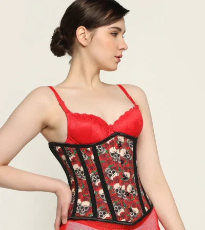 Skull Rose Printed Plus Size Underbust Corset