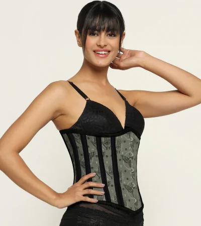 Printed Waist Reducing Underbust Corset In Cotton