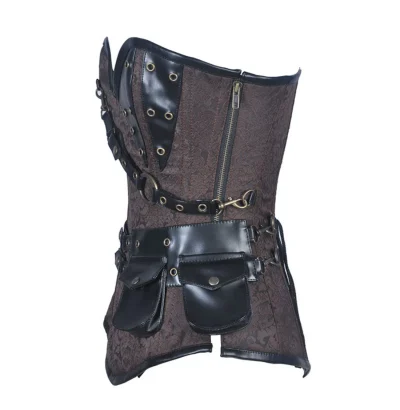 Brown Brocade Overbust Corset with Pockets