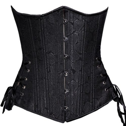 Black Floral Brocade Slim Long Corset waists-trainer.com