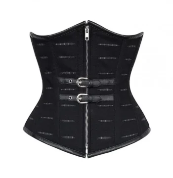 Black Cotton Underbust Waist Trainer Corset With Zipper Front