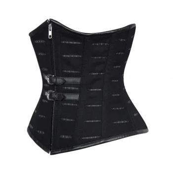 Black Cotton Underbust Waist Trainer Corset With Zipper Front