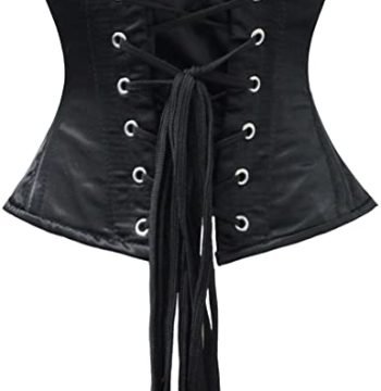 Black Satin Steel Boned Short Waist Trainer Underbust Corset