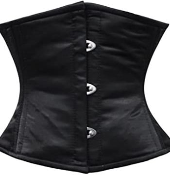 Black Satin Steel Boned Short Waist Trainer Underbust Corset
