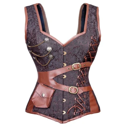 Steampunk Steel Boned Overbust Corset with Straps