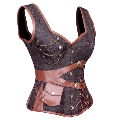 Steampunk Steel Boned Overbust Corset with Straps