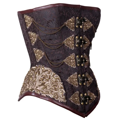 Embroided Steampunk Authentic Steel Boned Overbust Corset