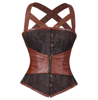 Zipper Belt Steampunk Steel Boned Overbust Corset