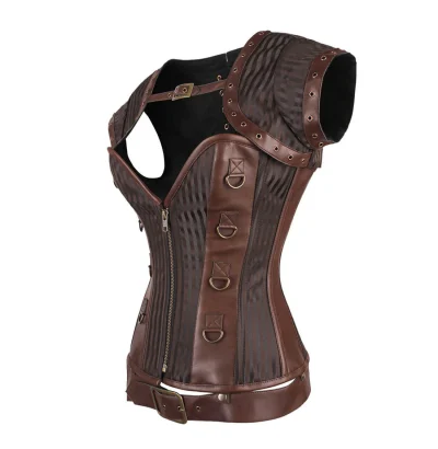 Brown Strip Brocade with Steampunk Bolero Jackets