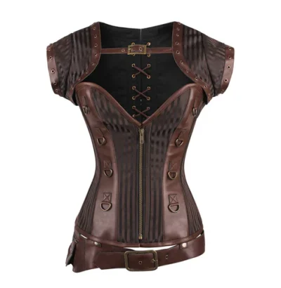 Brown Strip Brocade with Steampunk Bolero Jackets