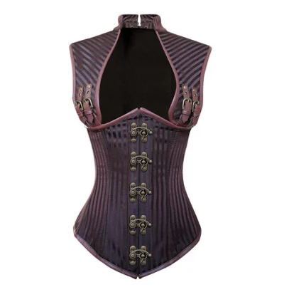 Brocade & Faux Leather Steampunk Overbust Corset