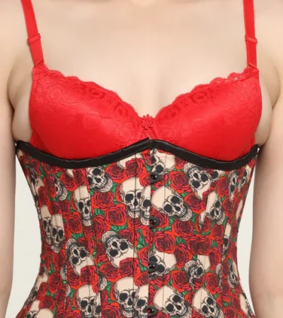 Skull Rose Printed Waist Training Underbust Corset