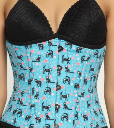 Blue Cotton Printed Plus Size Underbust Corset