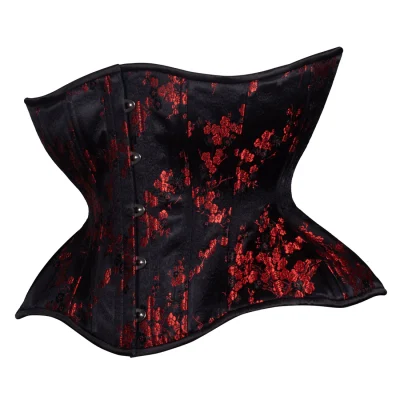 Black and Red Cherry Blossom Cupped Corset Gemini