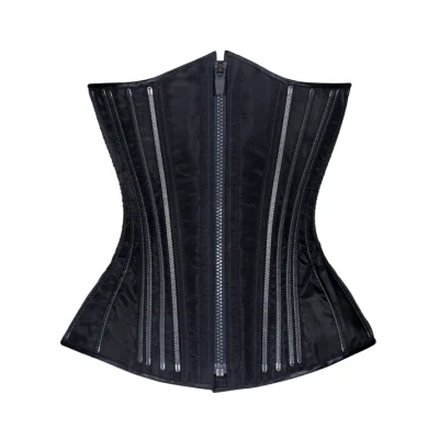 Black Fine Mesh Long Corset waisttraine.com