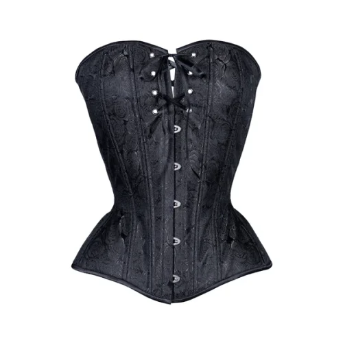 Black Brocade Overbust Hourglass Corset waists-trainer.com