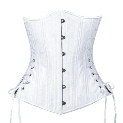 White Floral Brocade Corset Slim Silhouette Long