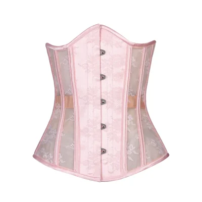 Pink Lace on Beige Mesh Corset Slim Regular