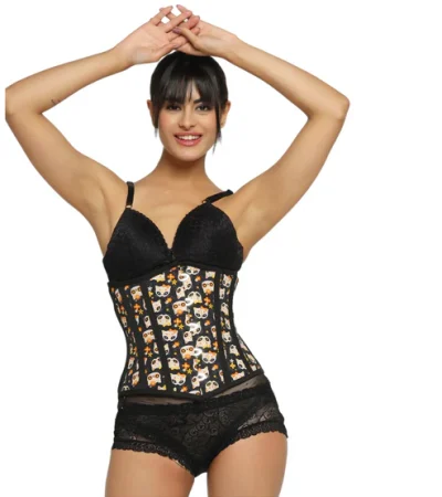 Cat Printed Waist Training Underbust Corset