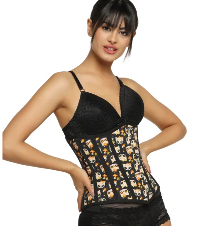 Cat Printed Waist Training Underbust Corset