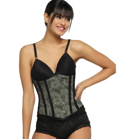 Printed Waist Reducing Underbust Corset In Cotton