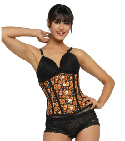 Pumpkin Flower Printed Underbust Corset