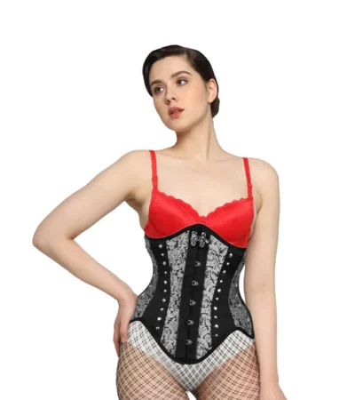 Silver Brocade Satin Plus Size Underbust Corset