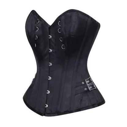 Black Satin Steel Boned C-Lock Overbust Corset